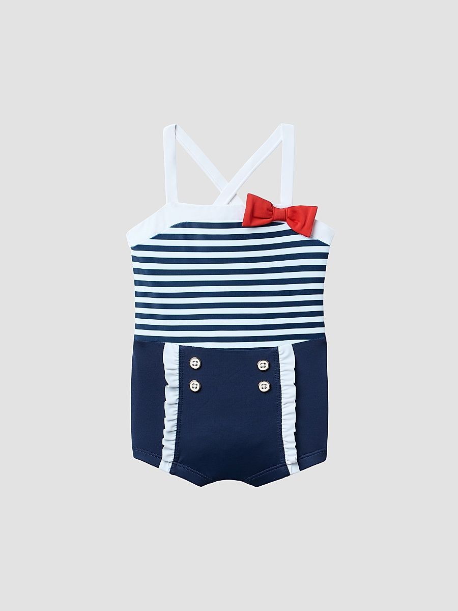 Little Girl's & Girl's Retro Stripe Bow Swimsuit - Red - Size 2