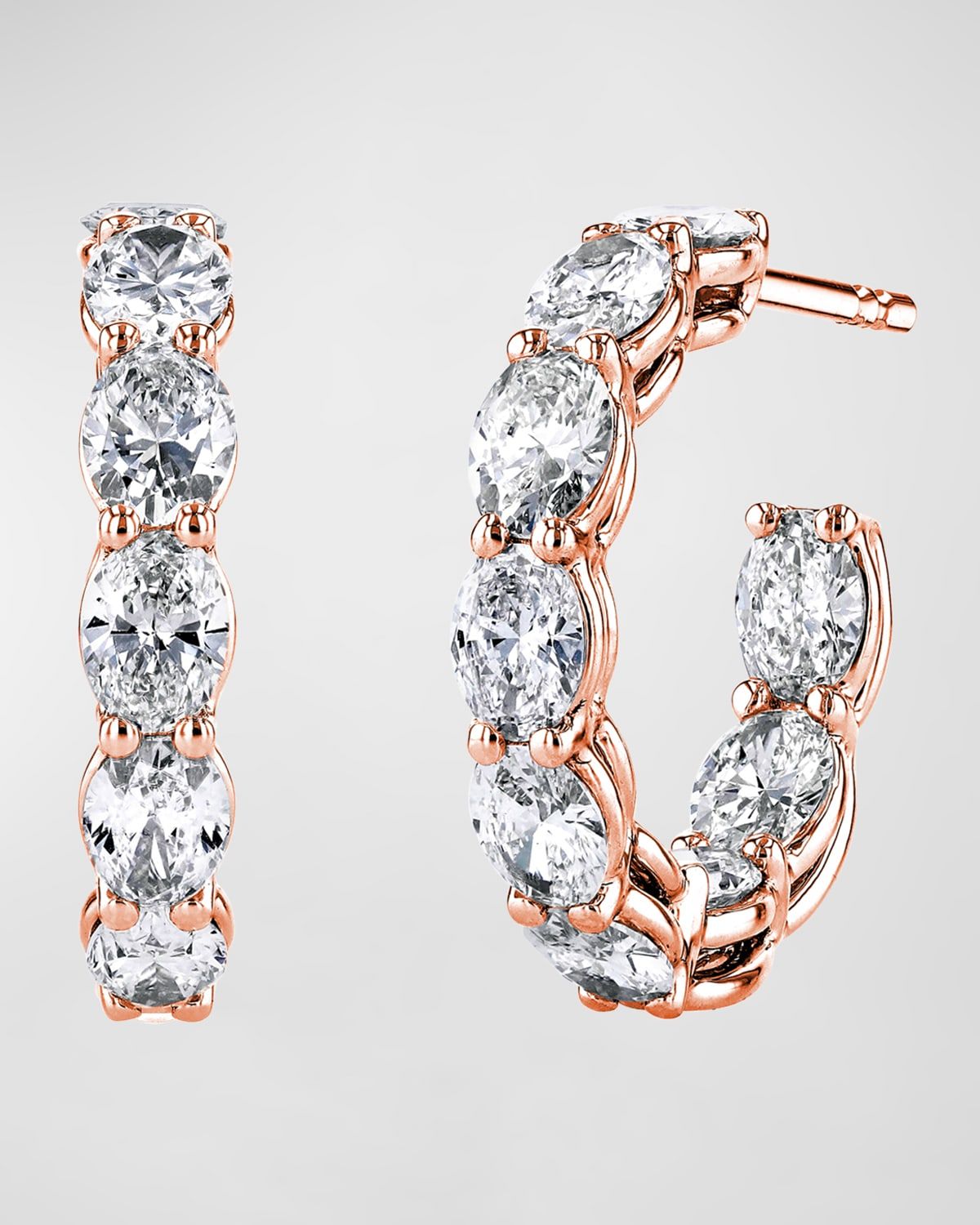 18K Gold North-South Oval-Cut Diamond Hoop Earrings, 6.6tcw/1"L