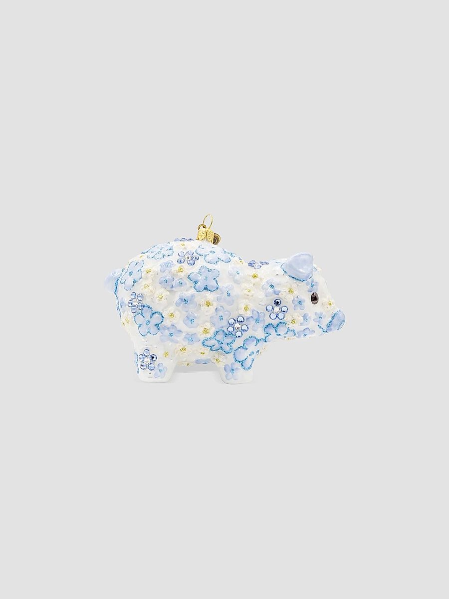Blue Floral Piggy Christmas Ornament