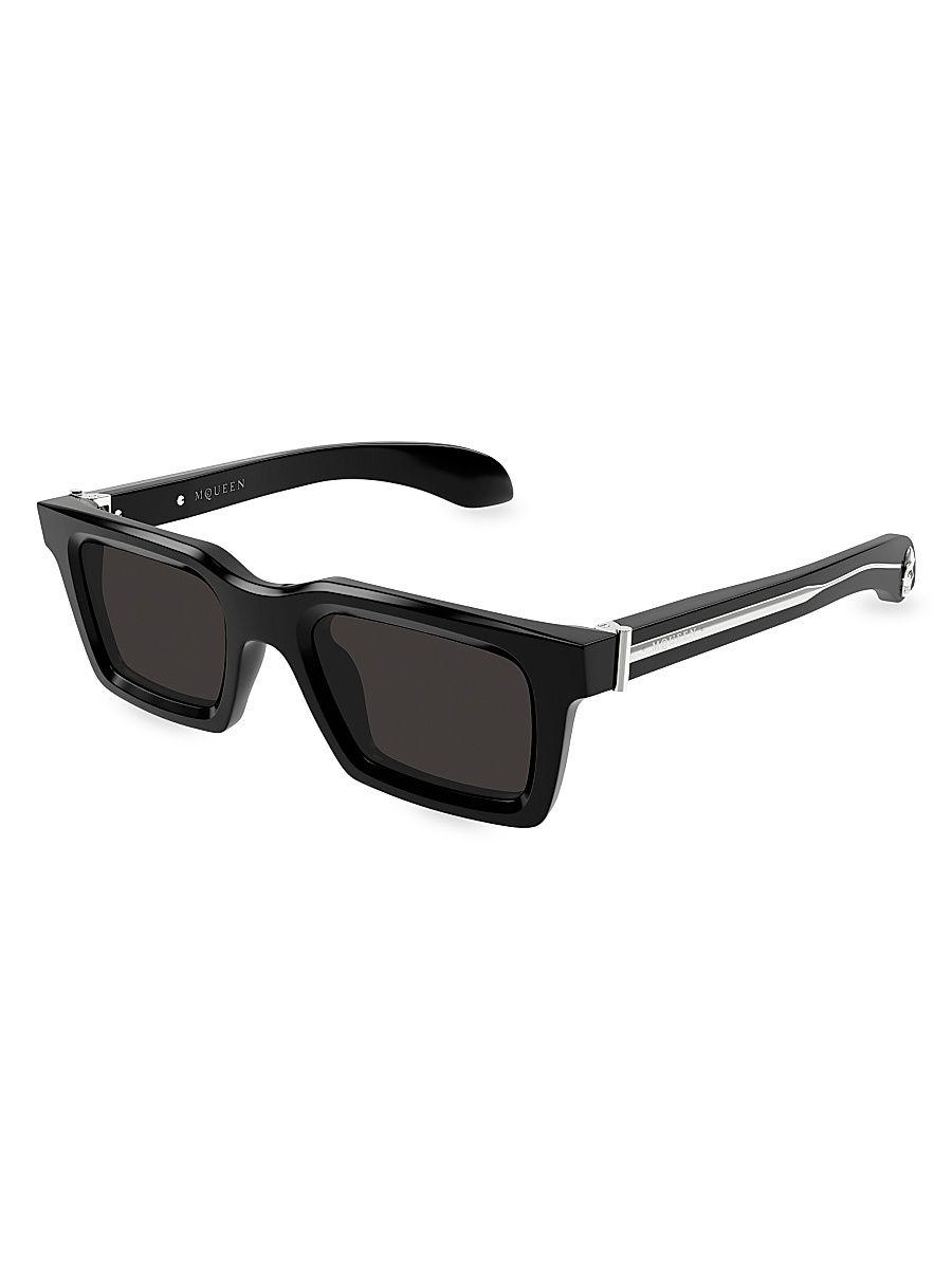 Men's Skull Hardware 60MM Square Sunglasses - Black