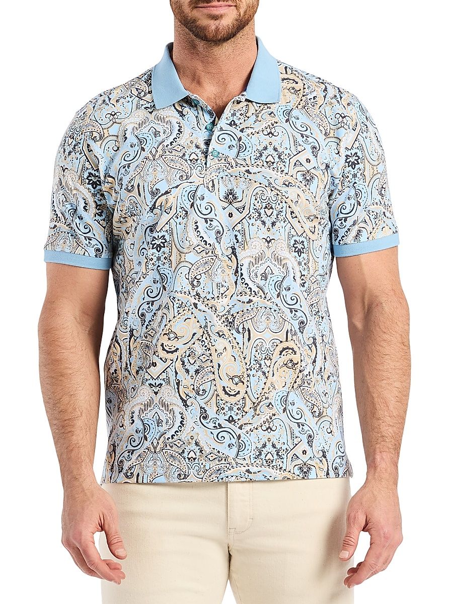 Men's Manucci Paisley Polo Shirt - Light Blue - Size XXL