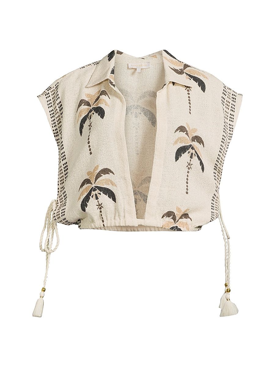 Women's Kieran Palm Print Cotton-Blend Top - Palm Print - Size XL