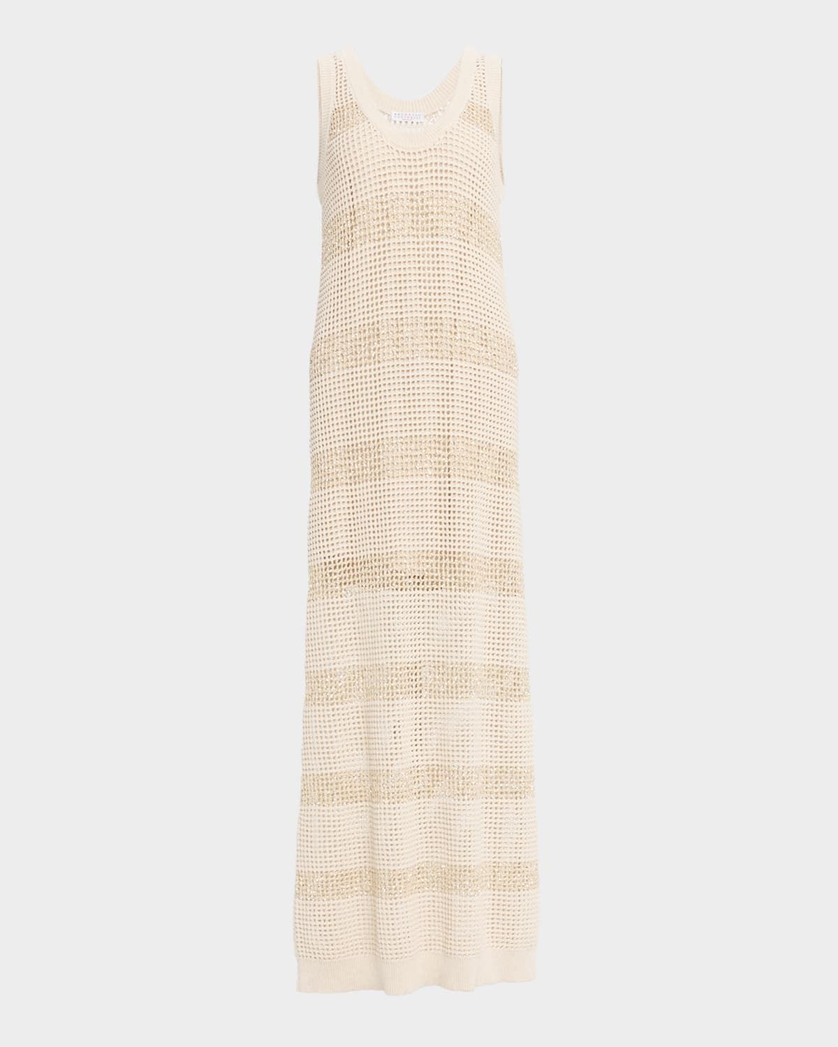 Striped Pailette Open-Knit Sleeveless Maxi Dress