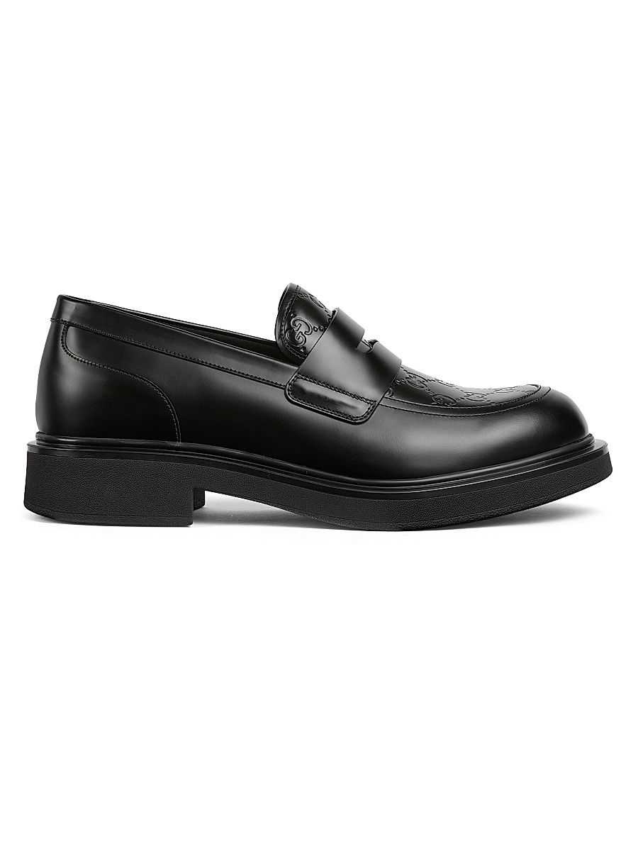 Men's Enki GG Leather Platform Loafers - Black - Size 12