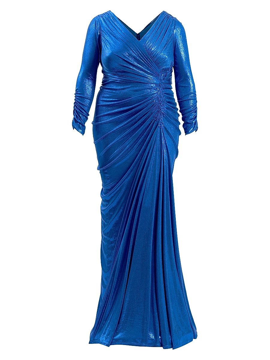 Women's Plus Metallic Jersey Gathered Gown - Pacific Blue - Size 18
