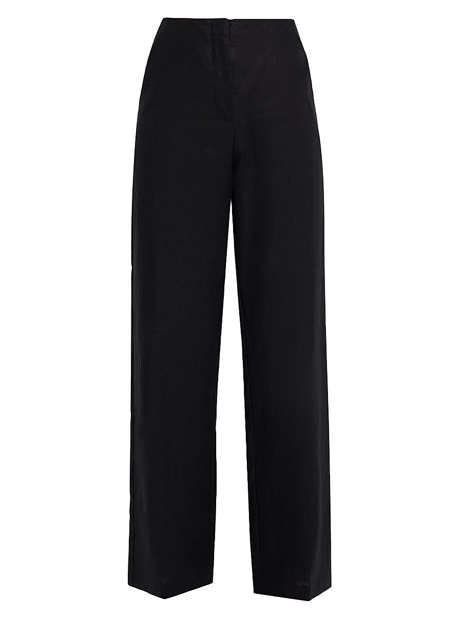 Women's Sanne Cotton High-Rise Wide-Leg Pants - Black - Size XL