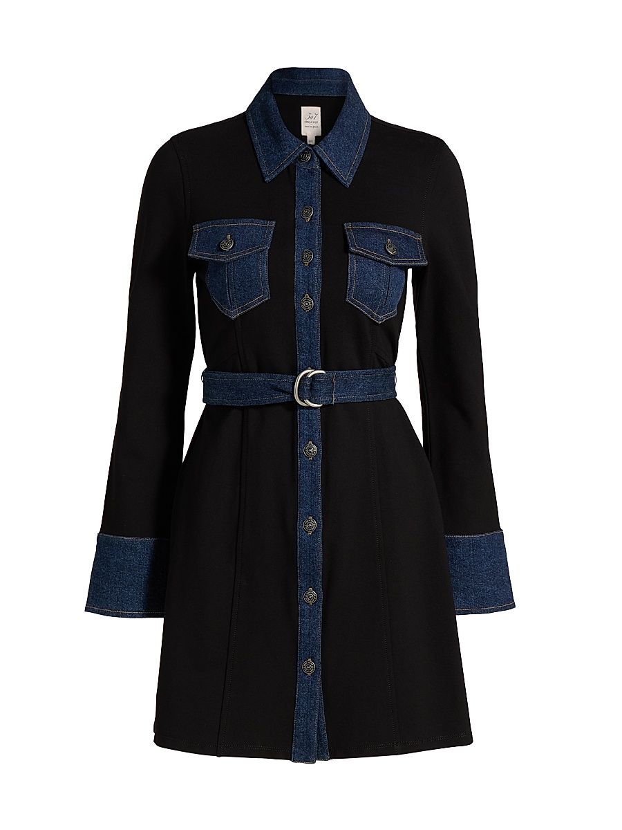 Women's Aliza Denim-Trimmed Minidress - Black Fontaine - Size 12