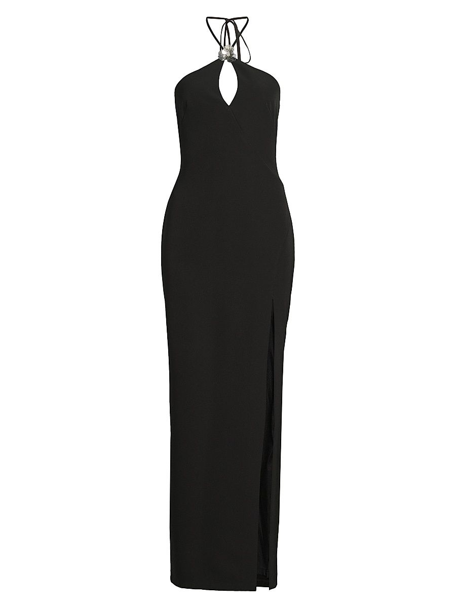 Women's Halterneck Crepe Maxi Dress - Black - Size 12