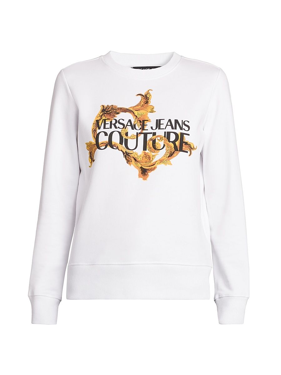 Women's Screen-Printed Logo Cotton Sweatshirt - White Gold - Size XS