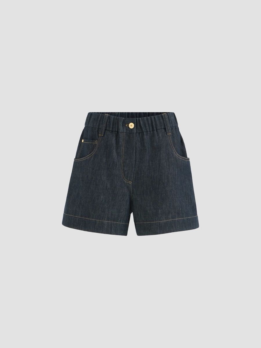 Brunello Cucinelli Women's Cotton Denim-Effect Twill Shorts with Monili - Denim - Size 10