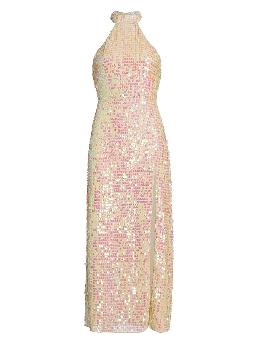 Women's Khoudia Sequined Halter Maxi Dress - Pink Champagne - Size Medium