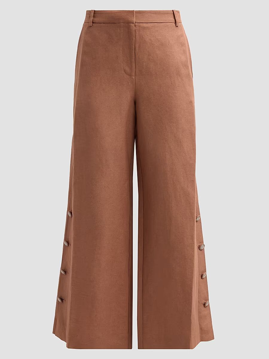 Women's Remi Button-Cuff Linen-Blend Pants - Cacao - Size XL
