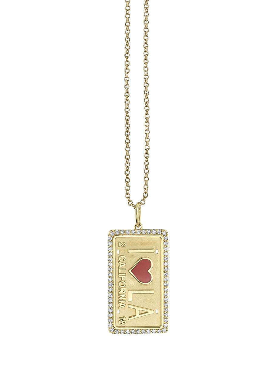 Women's "I Heart LA" 14K Yellow Gold, Enamel & 0.15 TCW Diamond Pendant Necklace - Gold