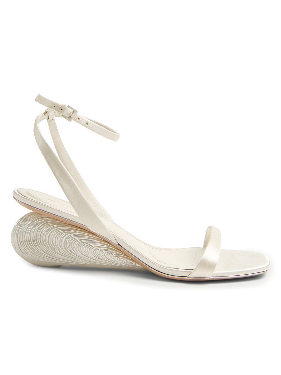 Women's Bridget Satin Oyster Shell Wedge Sandals - Alabaster - Size 10