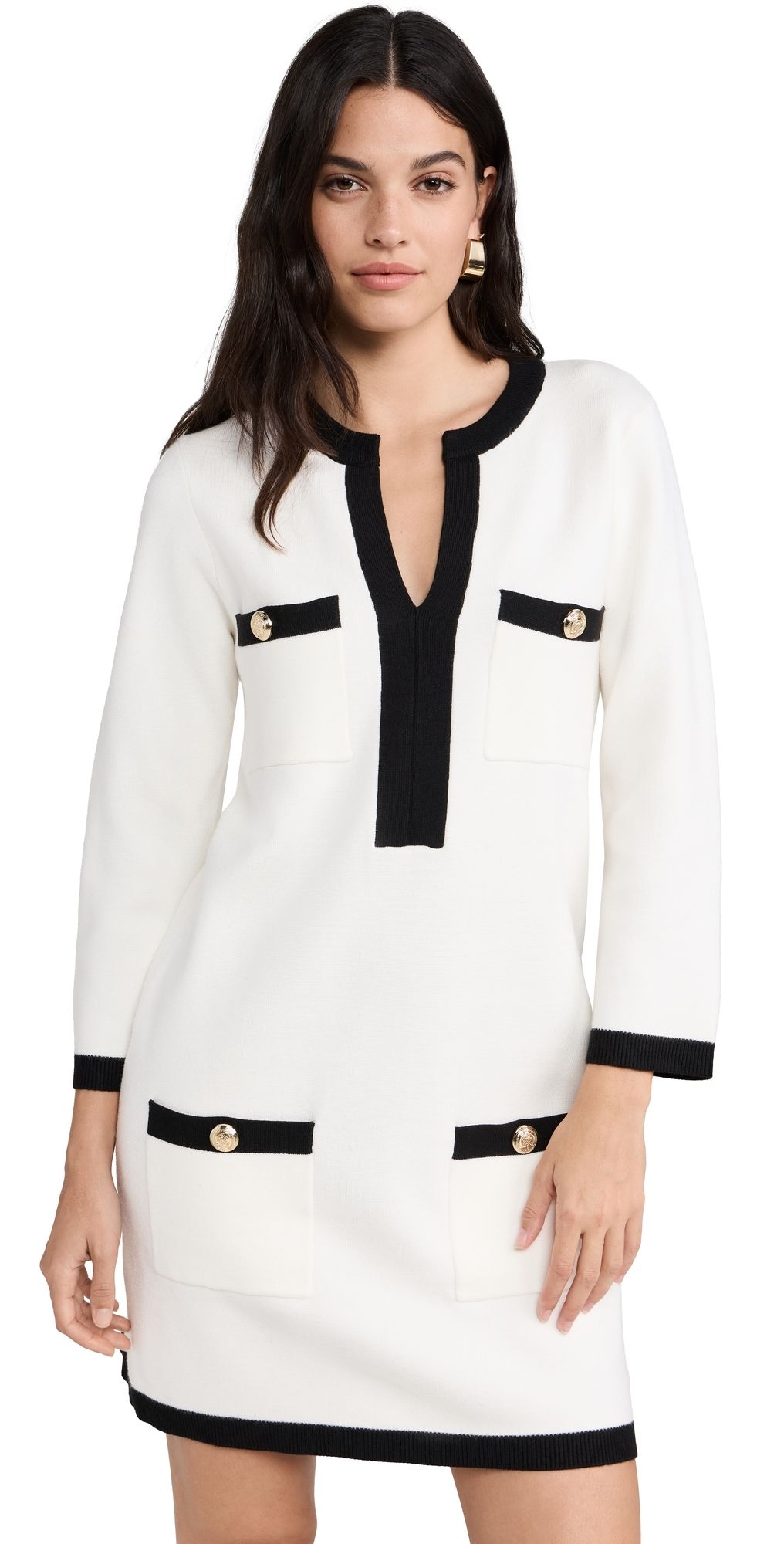 English Factory White And Black Mini Knit Dress White/Black L