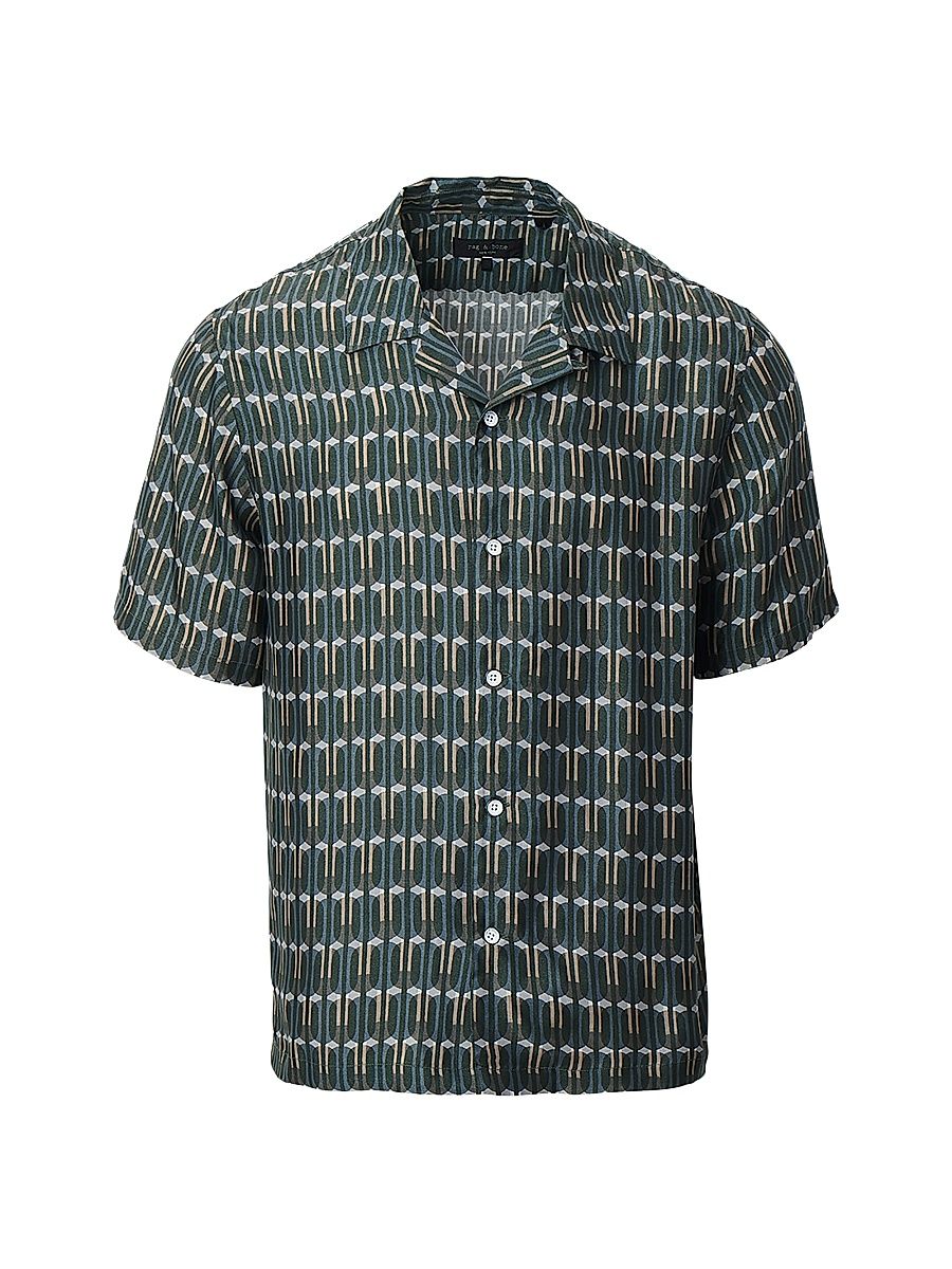 Men's Avery Geometric Print Camp Shirt - Indigo Stripe - Size XXL