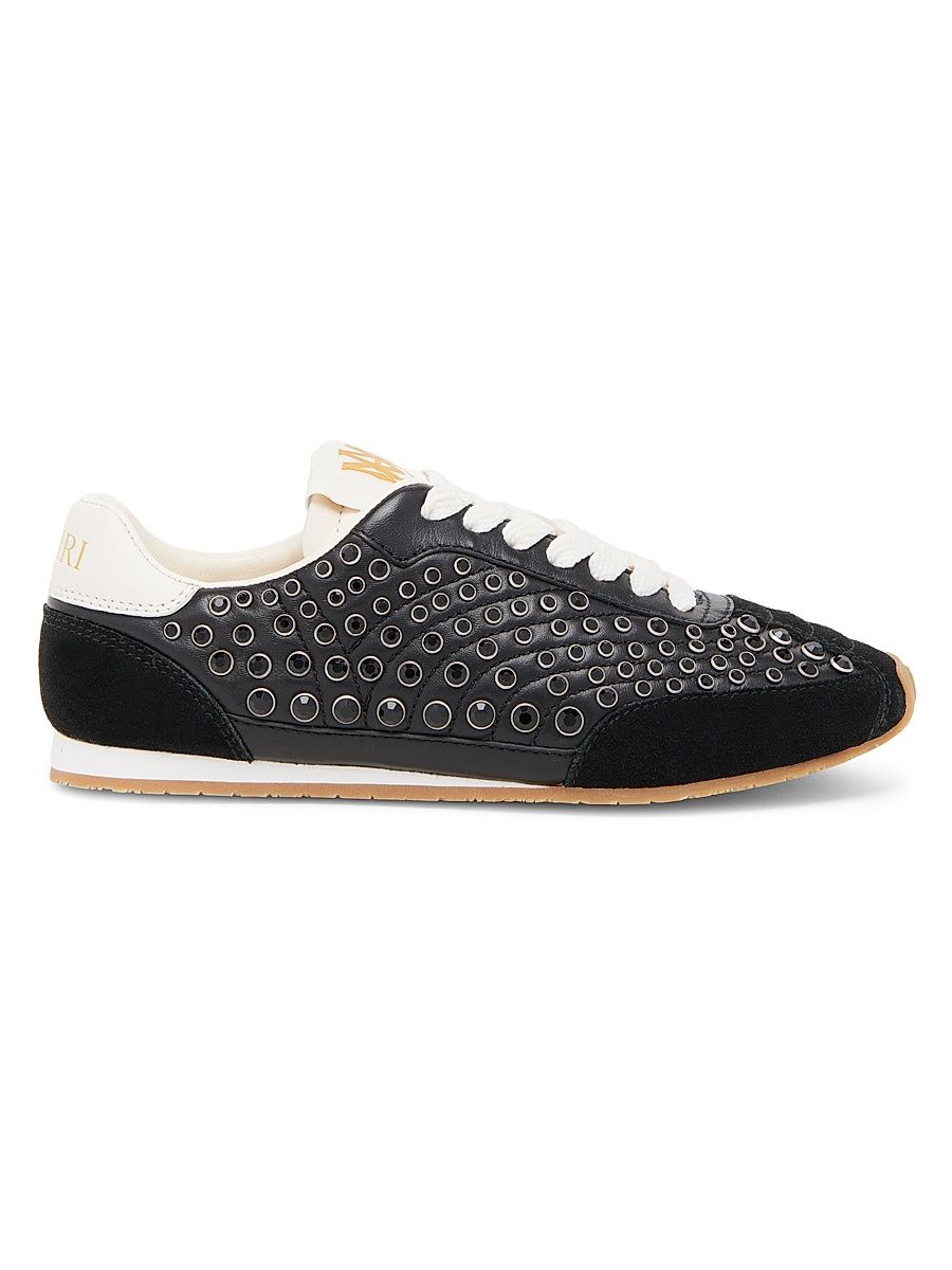 Women's Pacific Crystal-Studded Leather Sneakers - Black - Size 5