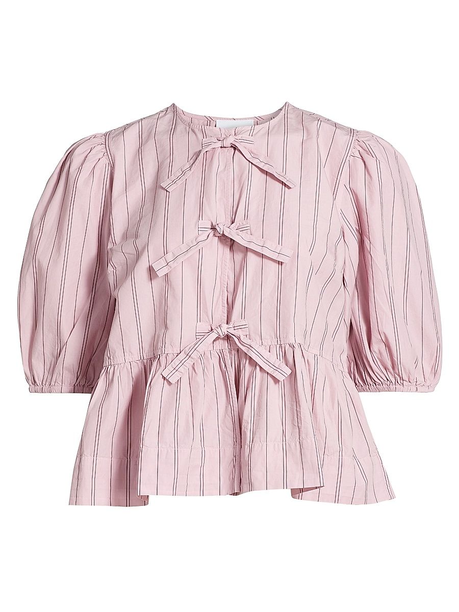 Women's Stripe Cotton Peplum Blouse - Lilac Sachet - Size 6