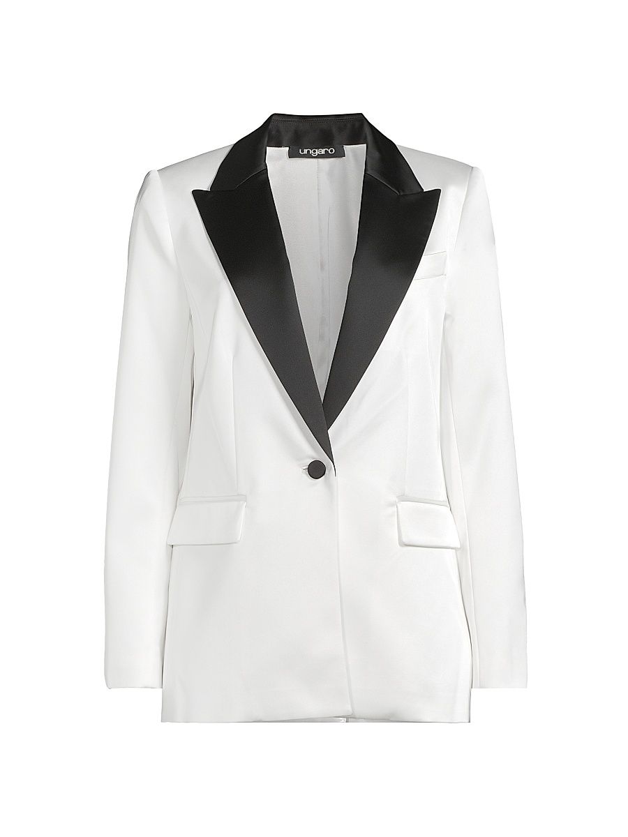 Women's Alessia Duchesse Satin Jacket - Ivory Black - Size Large