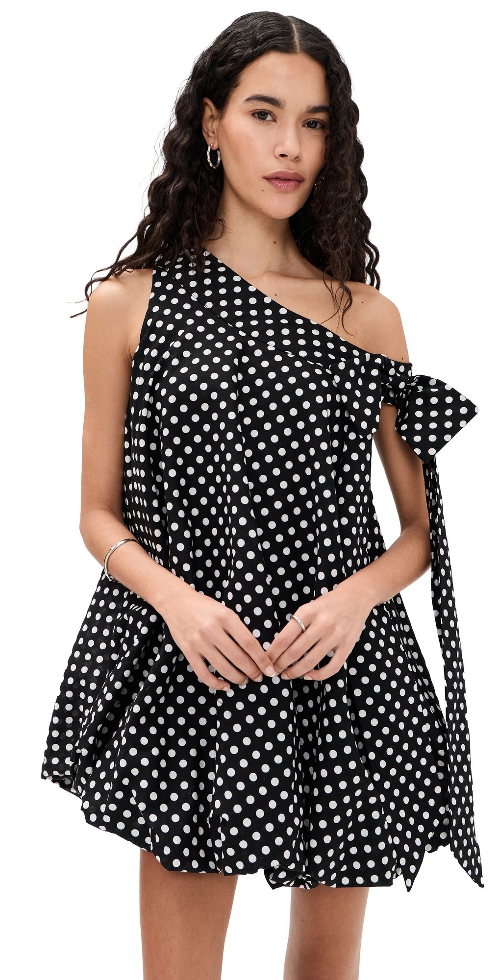Elexiay Bow Mini Dress Black Polka Dot XS