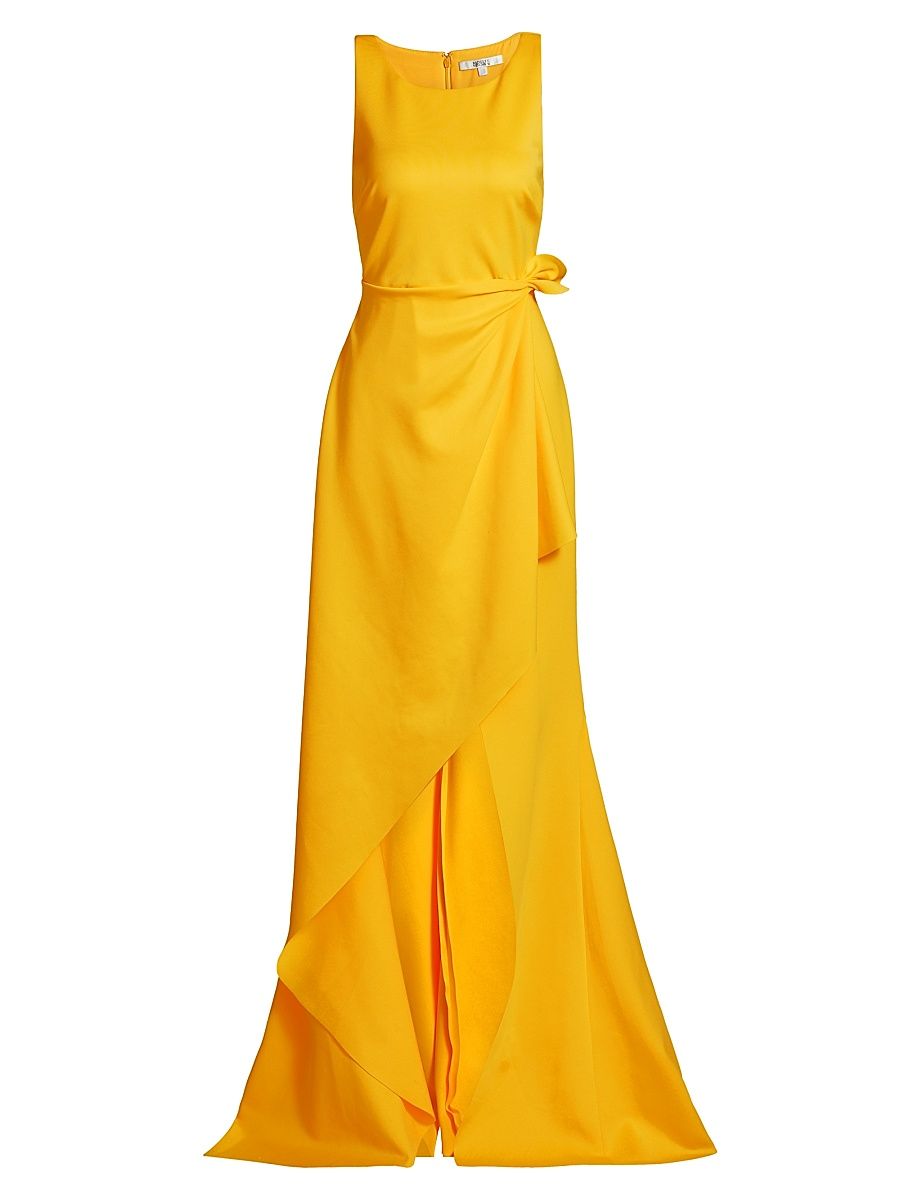 Women's Lightweight Scuba Tie-Waist Gown - Yellow - Size 16