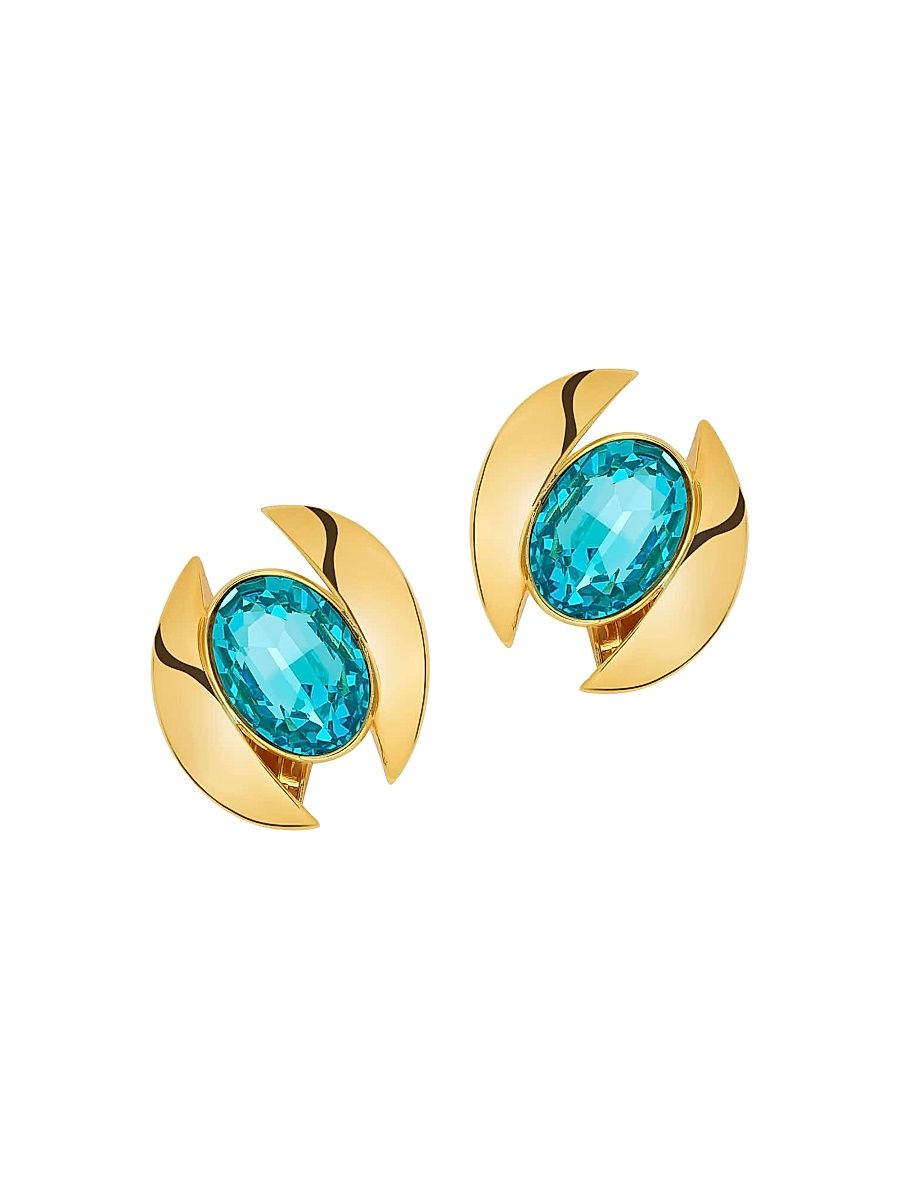 Women's 24K-Gold-Plated & Glass Crystal Oval Stud Earrings - Light Sapphire
