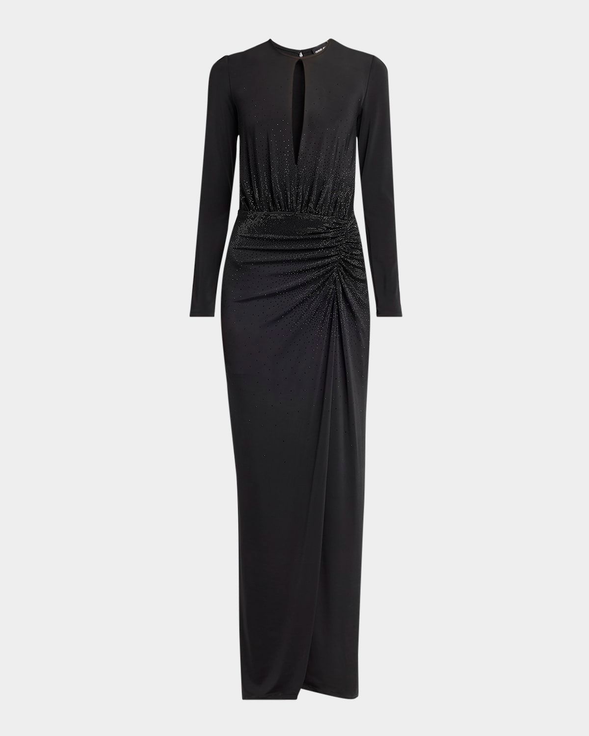 Keyhole Long-Sleeve Crystal Draped Jersey Gown