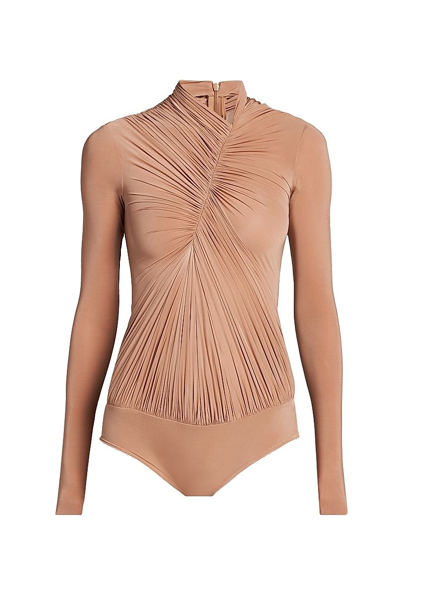 Women's Gathered Crepe Jersey Bodysuit - Brandy - Size 10