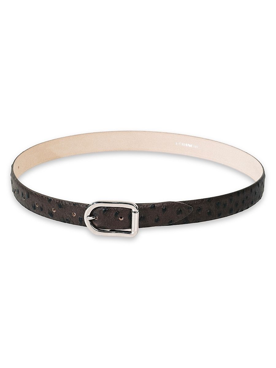 Women's Mija Ostrich-Embossed Leather Belt - Brown Silver - Size XS