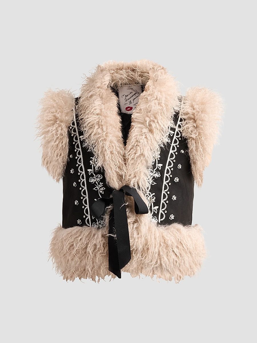 Women's Amaranthe Faux-Fur Suede Vest - Black Dark Gardenia - Size Medium
