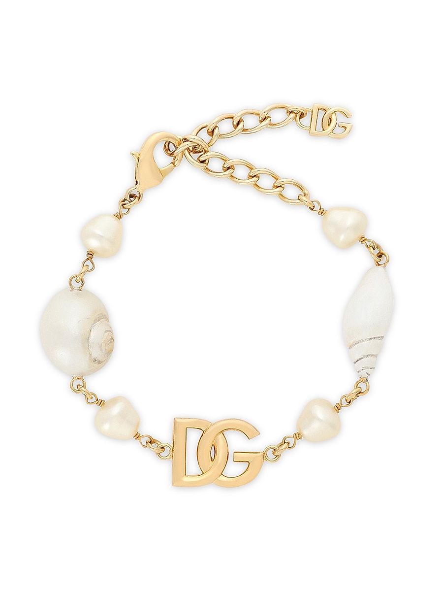 Women's Goldtone, Imitation Pearl & Shell Monogram Bracelet - Yellow Gold