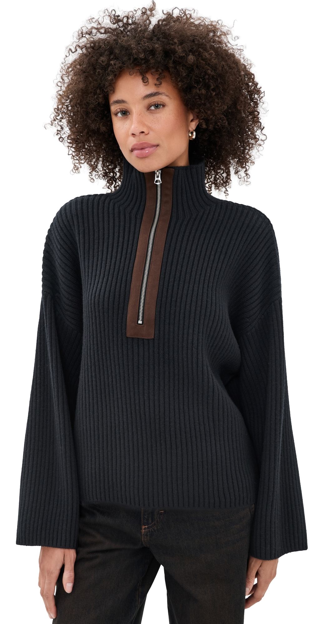 rag & bone Sigrid Faux Suede Half Zip Sweater Black L