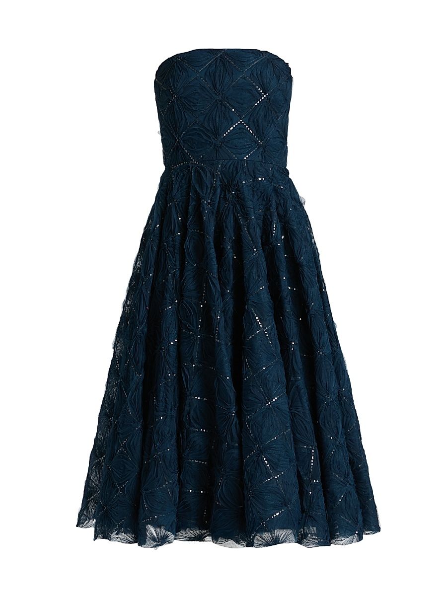 Women's Anna Strapless Tulle Tea-Length Dress - Poseidon - Size 16