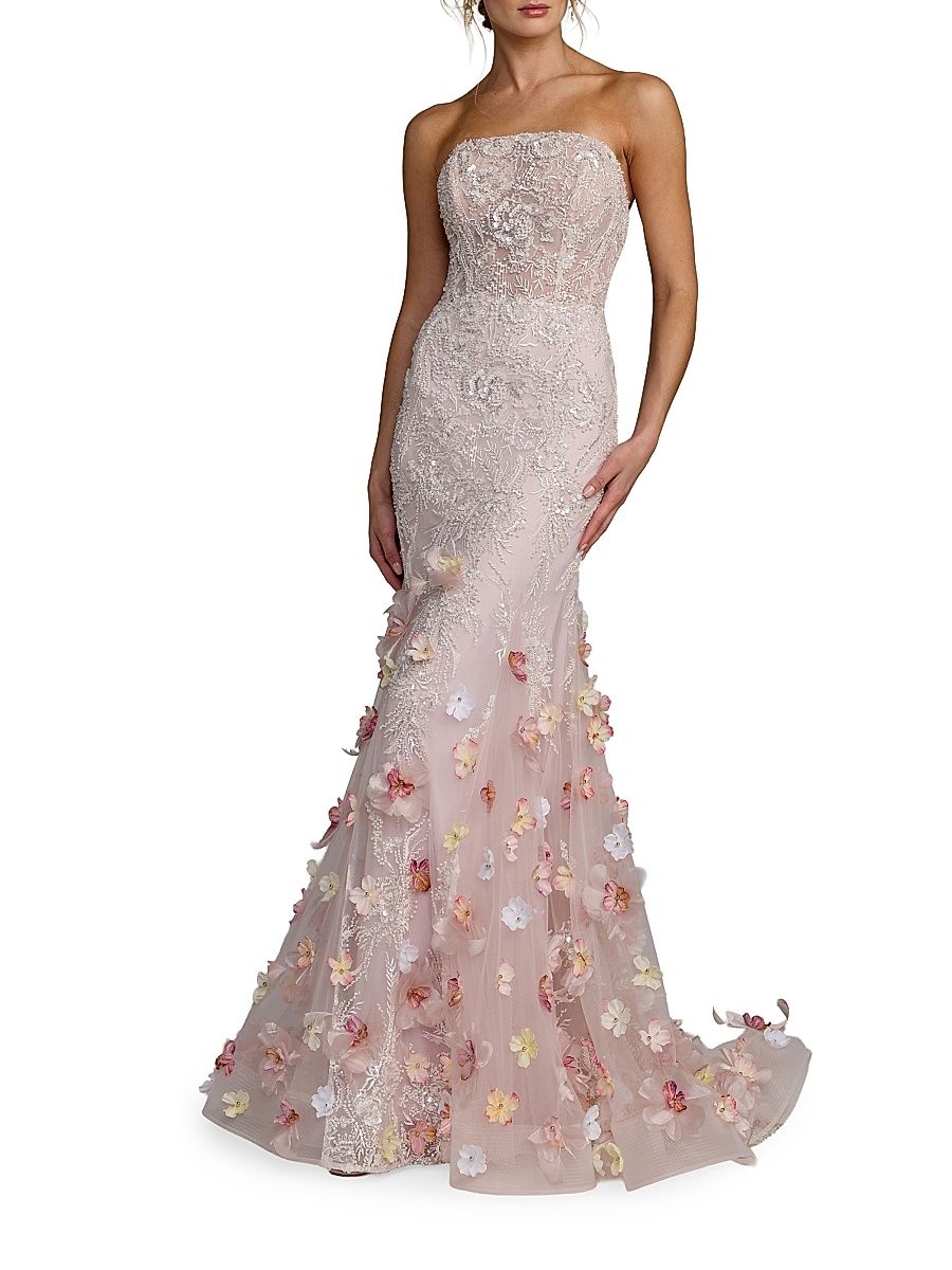 Women's Embellished Strapless Mermaid Gown - Blush Multi - Size 0