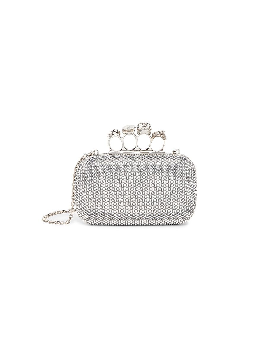 Women's Embellished Skull Leather Clutch - Lead