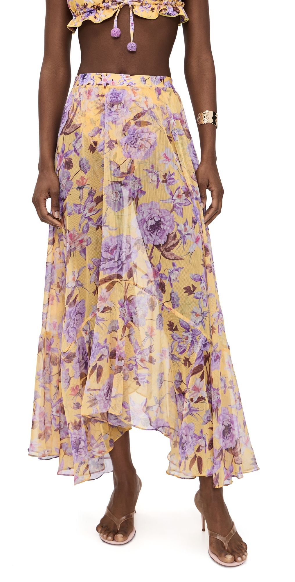 PatBO Peony Print Lycra Maxi Skirt Yellow M