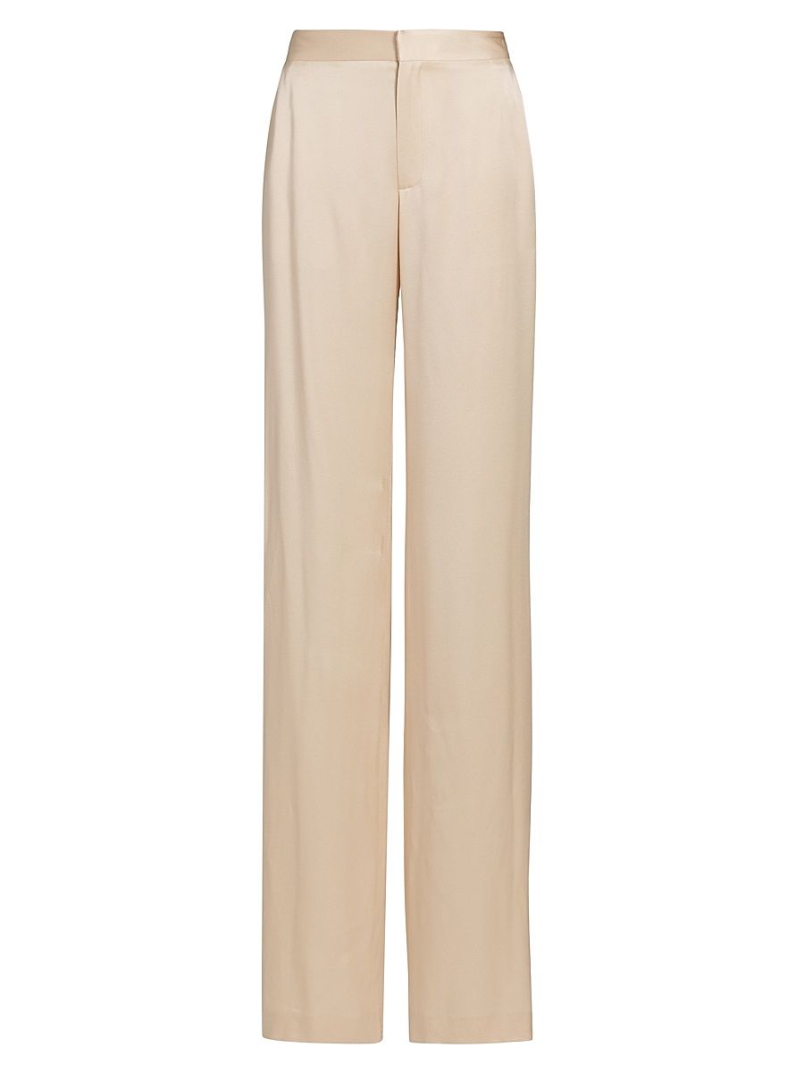 Women's Satin High-Rise Trousers - Ecru - Size 6