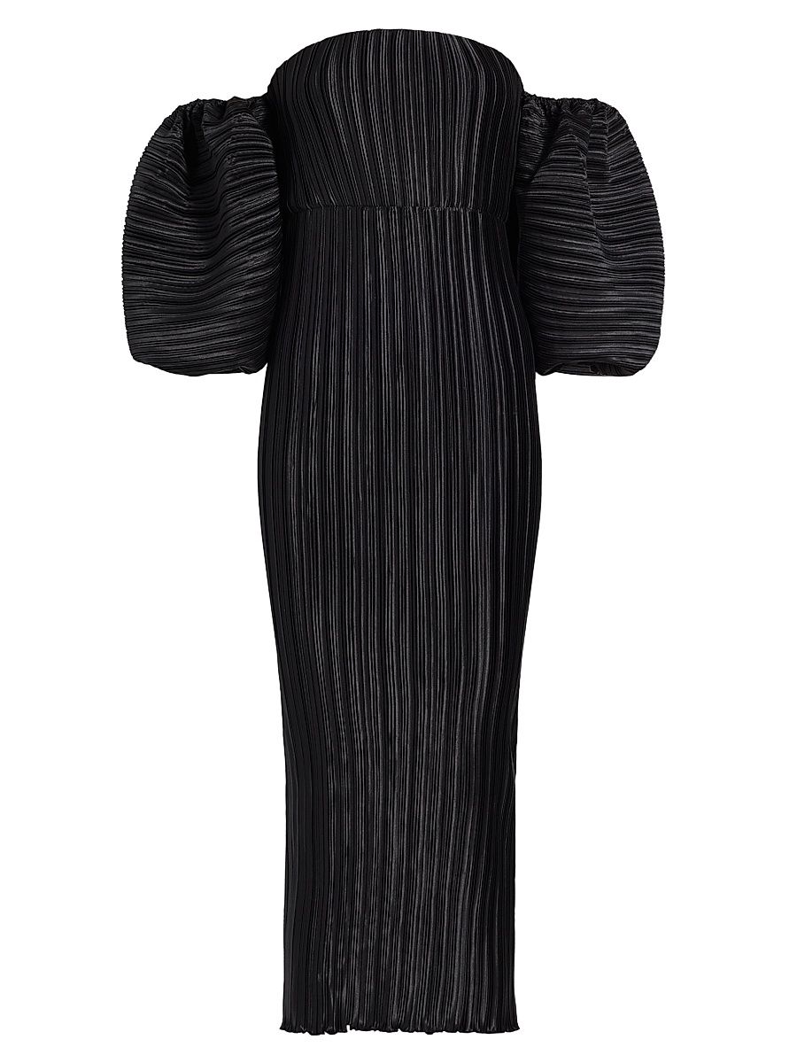 Women's Sirene Plissé Puff-Sleeve Maxi Dress - Noir - Size 10
