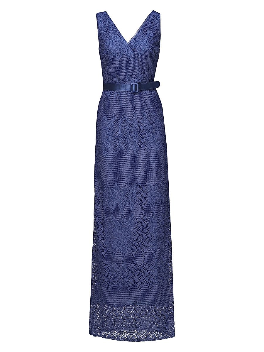 Women's Hendrix Belted Lace Column Gown - Midnight - Size 8