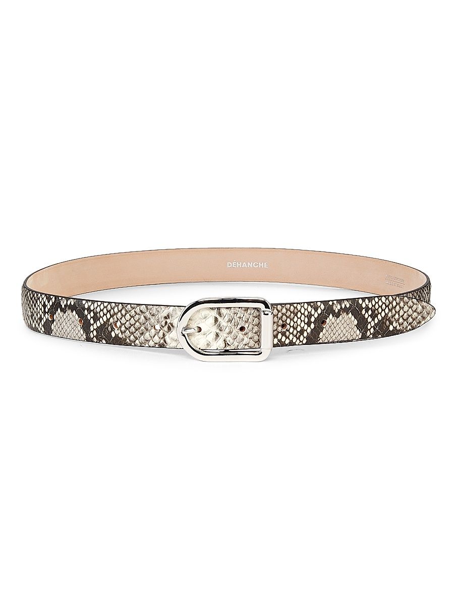 Women's Mija Snake-Embossed Leather Belt - Ivory Brown Snake - Size XL