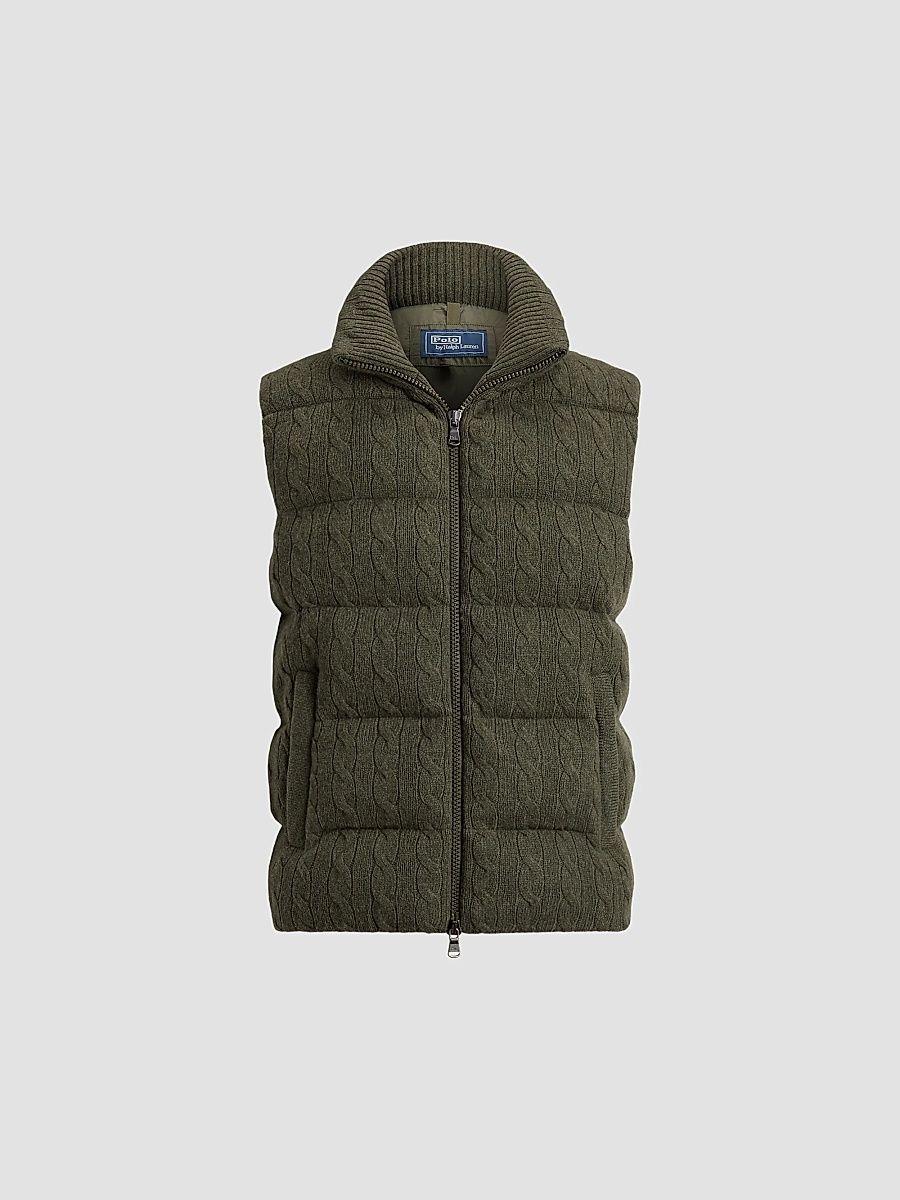 Polo Ralph Lauren Men's Wool-Cashmere Puffer Vest - Olive Shrub Heather - Size XXL