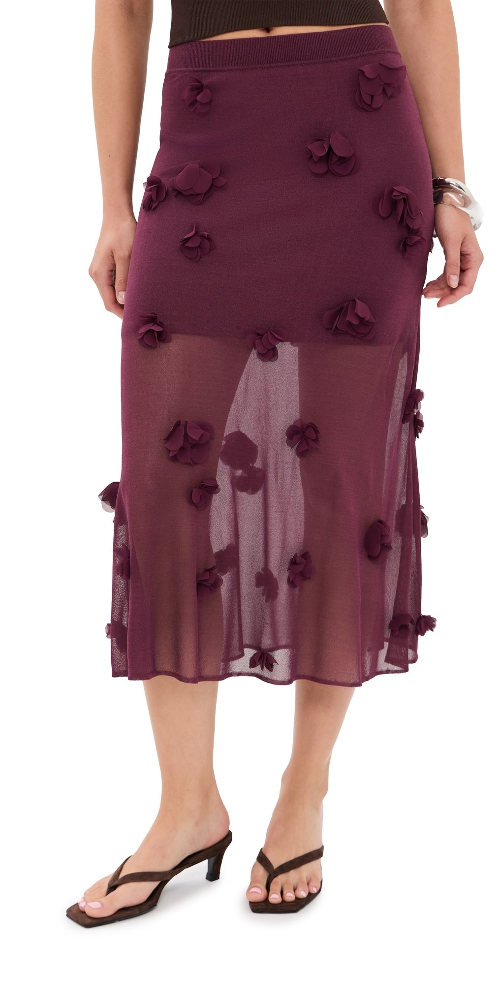 SIMKHAI Cora Floral Applique Midi Skirt Fig S