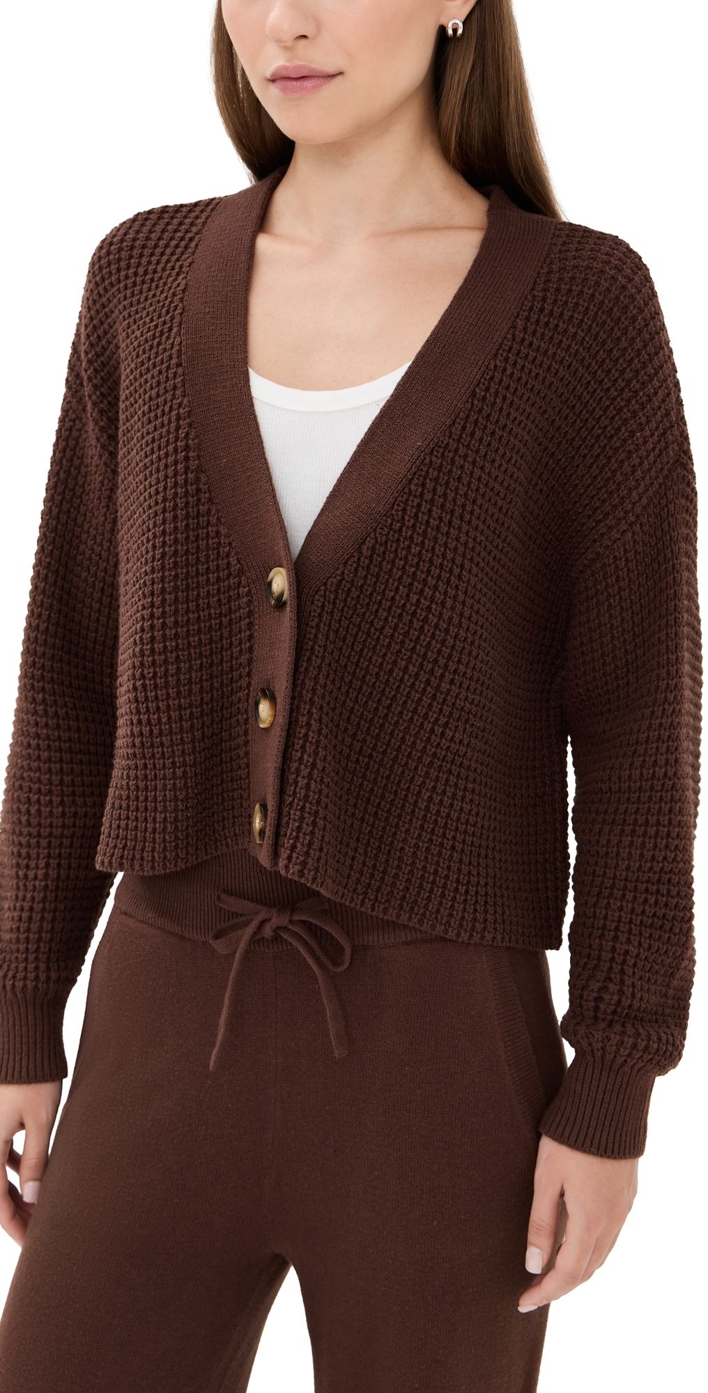 Eberjey Recycled Sweater Cropped Cardigan Chocolate M