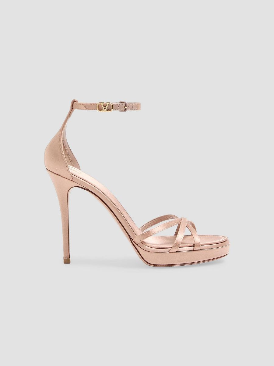 Valentino Women's Eveninglam 120MM Satin Platform Sandals - Poudre - Size 10.5