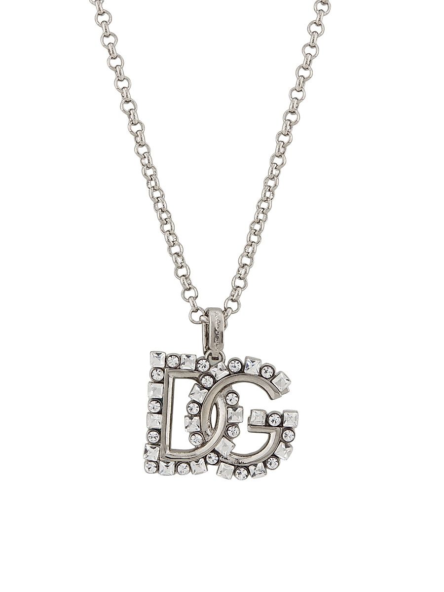 Women's Goldtone Or Silvertone & Glass Crystal Monogram Pendant Necklace - Silver