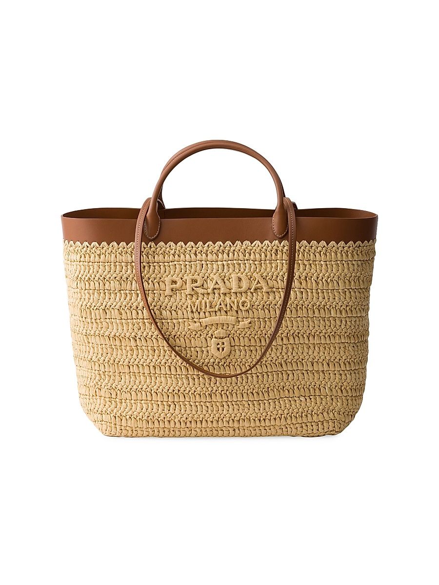 Women's Medium Crochet and Leather Tote Bag - Brown