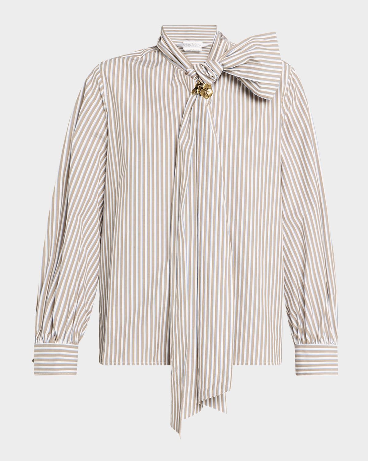 Disco Tie-Neck Striped Cotton Top