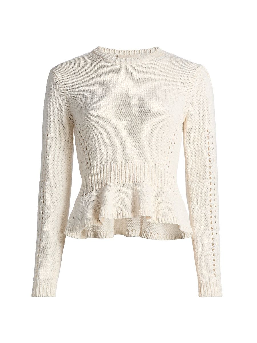 Women's Aurelie Open-Knit Peplum Pullover Sweater - Cowrie - Size XL