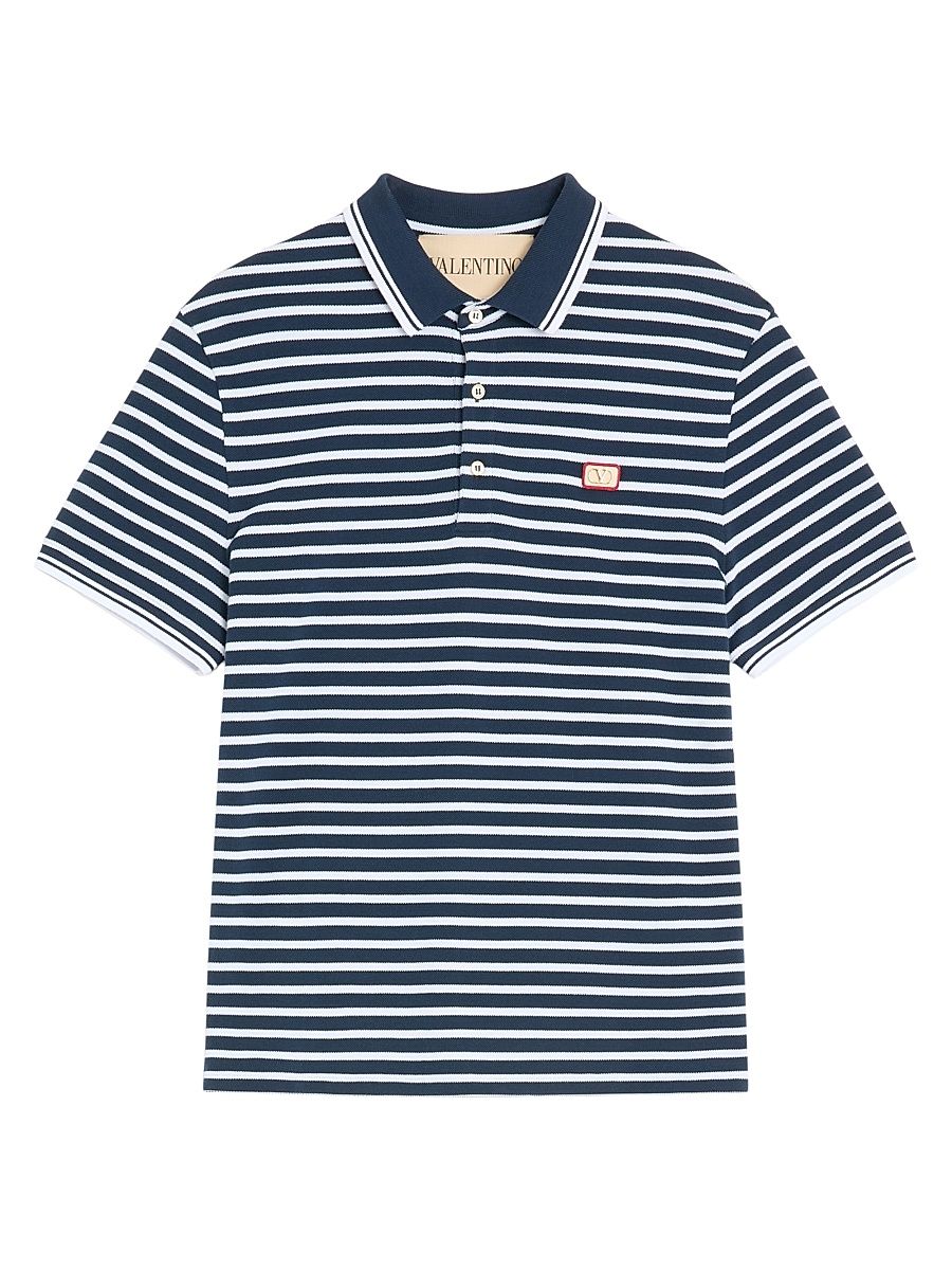 Men's Cotton Piqué Polo with VLogo Patch - White Blue - Size Small