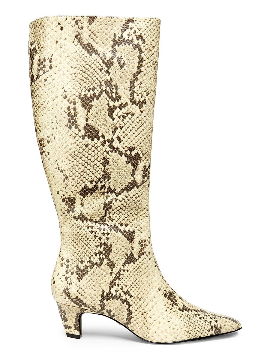 Women's Dellia 65MM Snake-Embossed Leather Boots - Natural - Size 8
